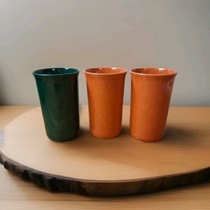 Branchell Color Flyte Melmac Tumblers 5" Orange, Green Vintage Plastic Set Of 3